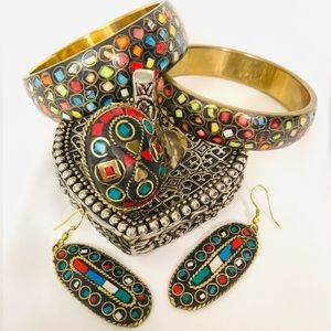 Multi Color Tibetan Brass Bangle set